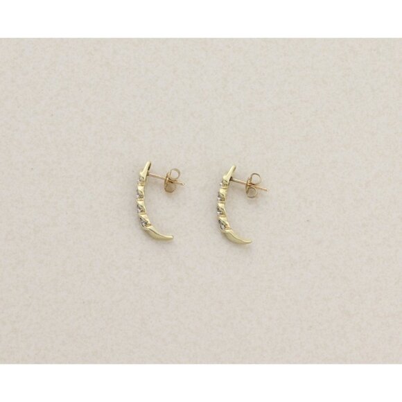 10k Yellow Gold Diamond Half Hoop Earrings 3/4" x 1/4" - Picture 9 of 9